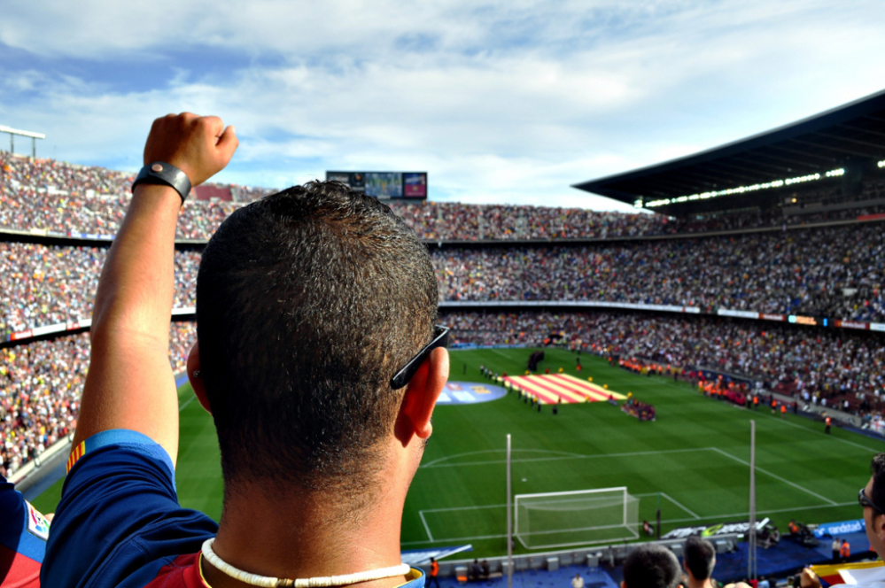 Un partit del Futbol Club barcelona al Camp Nou.