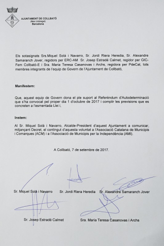 Carta en suport del Referèndum