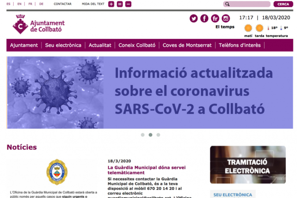 Nova secció amb informació actualitzada sobre el coronavirus a Collbató, al web municipal